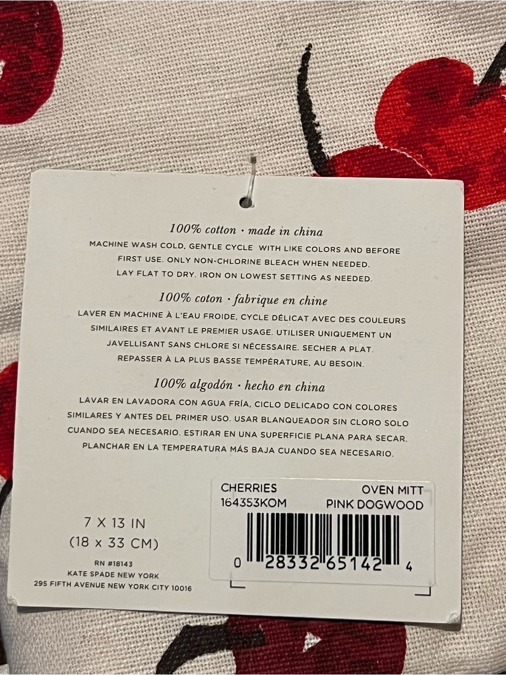 Kate Spade Cherry Print Oven Mitt - Red/Green - Picture 3 of 3